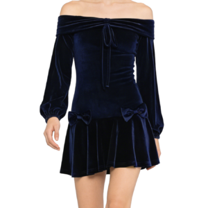 Elegant velvet off-shoulder lantern sleeve dress for women