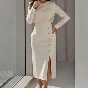 Elegant Style Round Neck Solid Color Dress Long Dress for Women