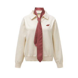 Knitted Sweater with Tie for Women Loose Casual Long Sleeve Collar Sweater